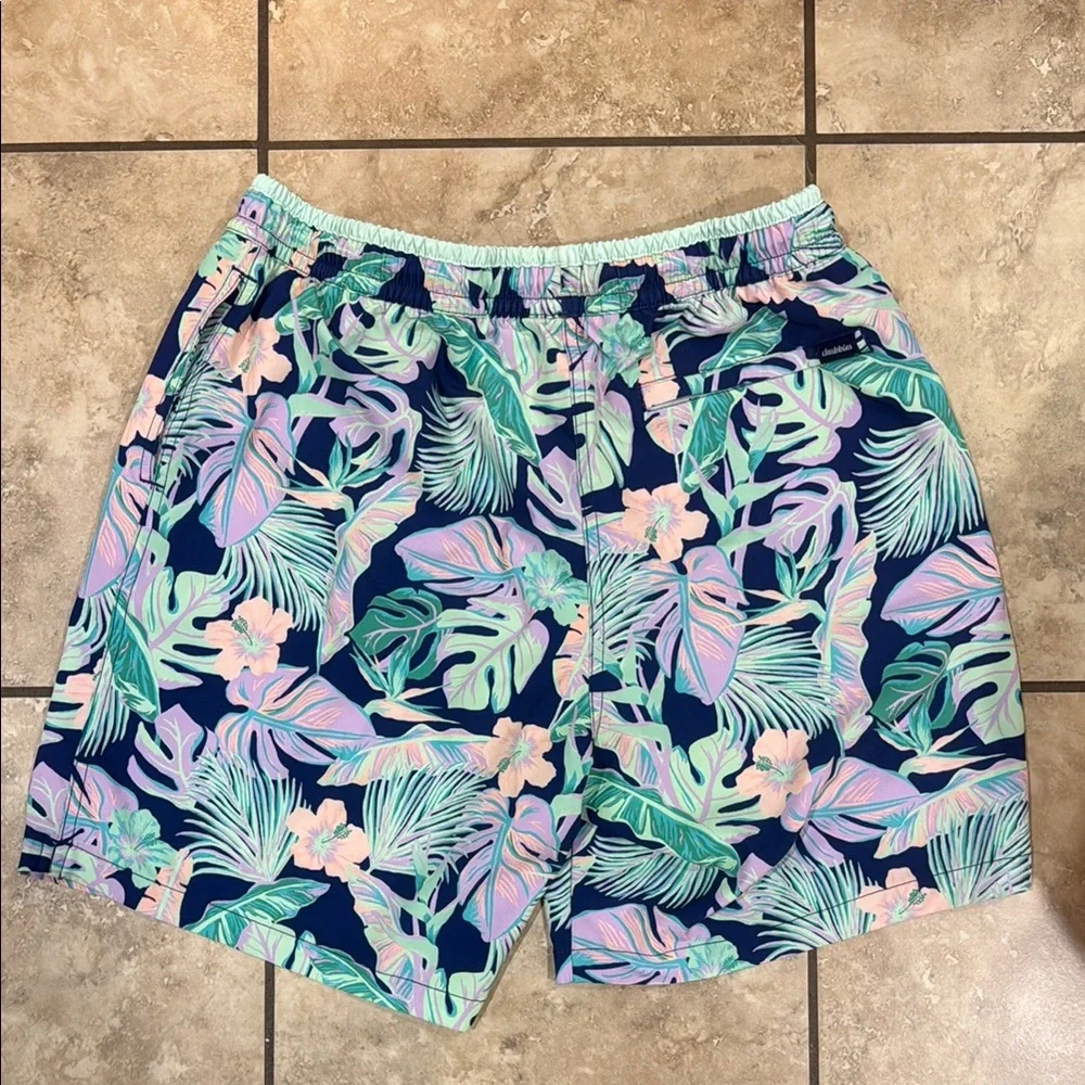 Men's Tropical Leaf Swim Shorts - Navy with Mint & Pink